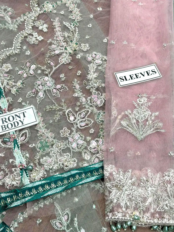 Glamorous Handwork Embroidered Net Bridal Lehenga Dress with Embroidered Net Dupatta – Unstitched (ST555) - Image 3