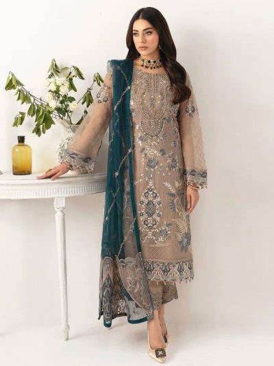 Chiffon Heavy Embroidered Wedding Dress with Embroidered Net Dupatta – Unstitched (ST554)