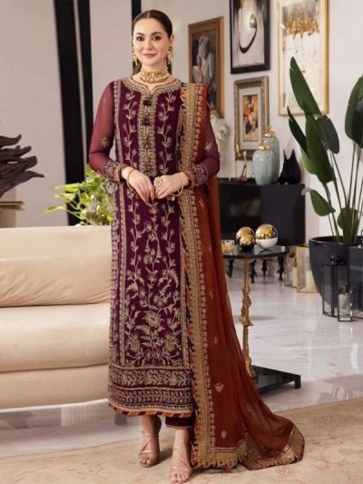 Asim Jofa Chiffon Heavy Sequence Embroidered 3 Piece Unstitched Suit with Embroidered Chiffon Dupatta (ST546)