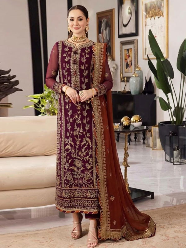 Asim Jofa Chiffon Heavy Sequence Embroidered 3 Piece Unstitched Suit with Embroidered Chiffon Dupatta (ST546)