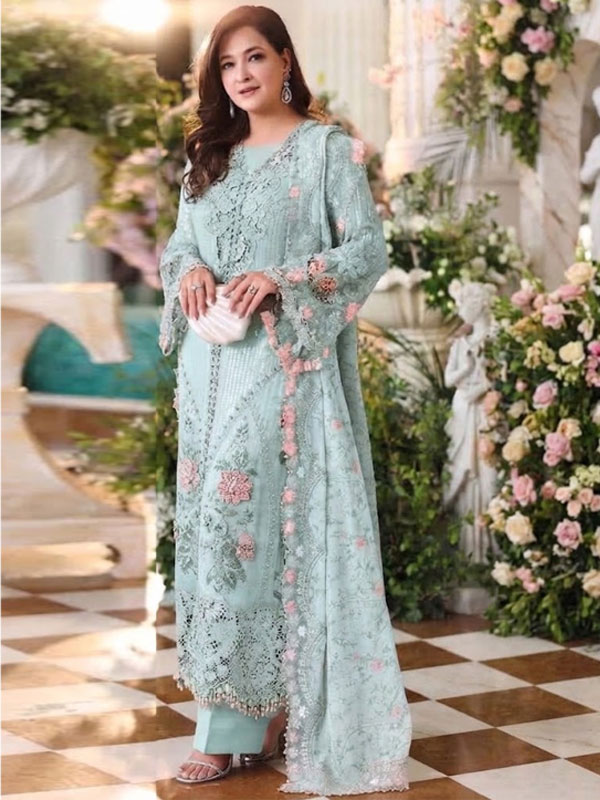Luxury Chiffon Sequin Heavy Embroidered Dress with Embroidered Silk Dupatta – Unstitched (ST557)