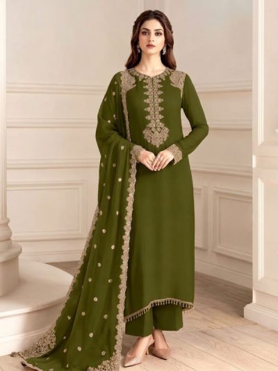 Elegant Chiffon Embroidered 3 Piece Unstitched Suit with Embroidered Chiffon Dupatta (ST547)