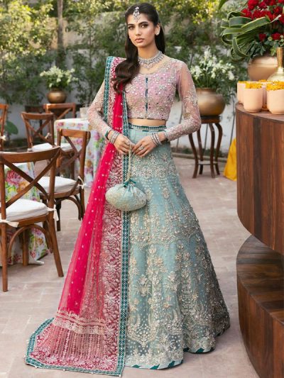 Glamorous Handwork Embroidered Net Bridal Lehenga Dress with Embroidered Net Dupatta – Unstitched (ST555)