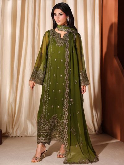Heavy Embroidered Chiffon Party Wear Dress with Embroidered Chiffon Dupatta (Unstitched) (ST551)