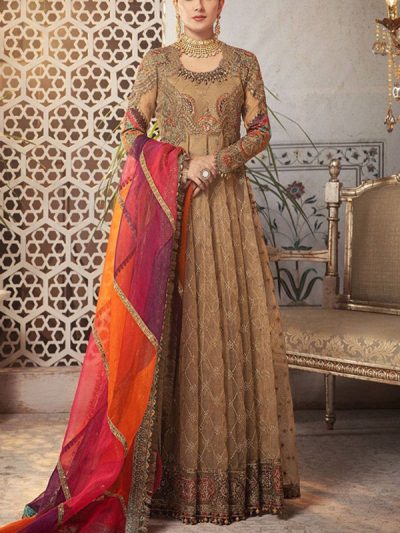 Maria.B Organza Heavy Embroidered Wedding Maxi with 4-Side Embroidered Dupatta Unstitched Luxury Dress (ST545)