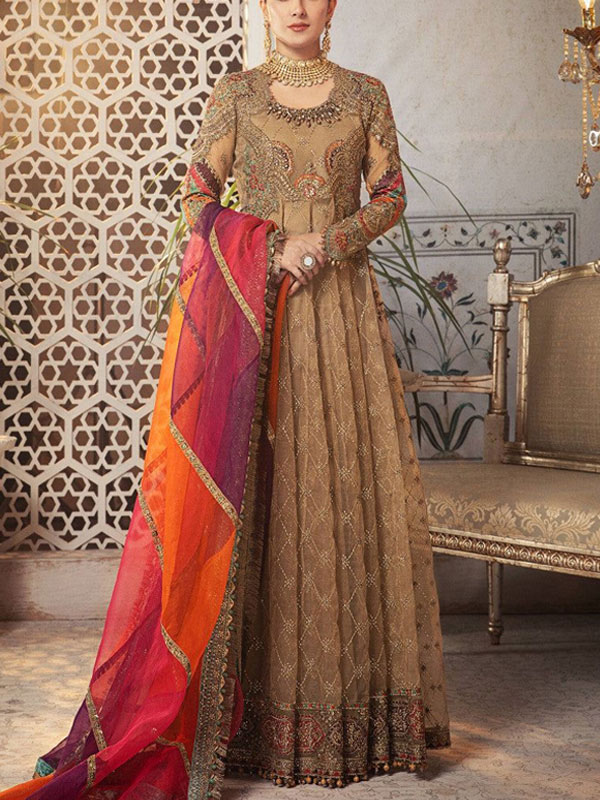 Maria.B Organza Heavy Embroidered Wedding Maxi with 4-Side Embroidered Dupatta Unstitched Luxury Dress (ST545)